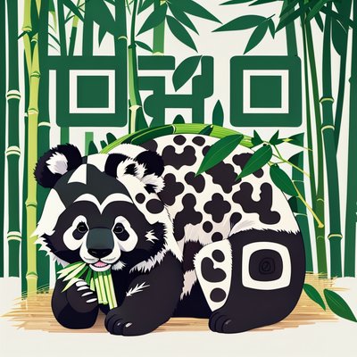 Panda in Bamboo Forest Vector QR Code for Stickers