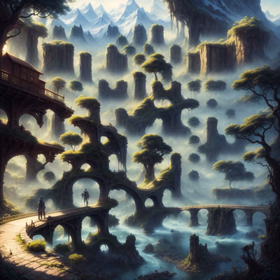 Misty Fantasy Bridge Matte Painting QR Code Art — image 1
