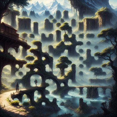 Misty Fantasy Bridge Matte Painting QR Code Art