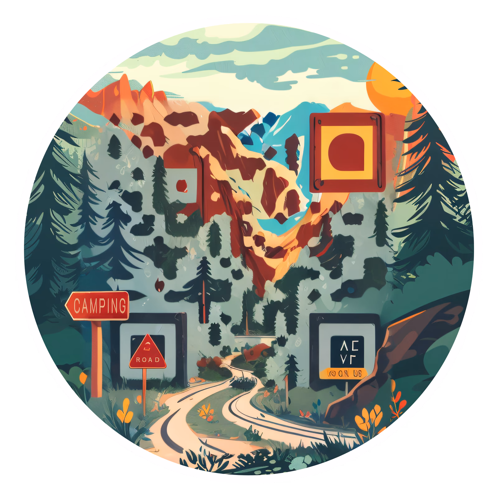Scenic Mountain Road Vector QR Code for Stickers — image 1