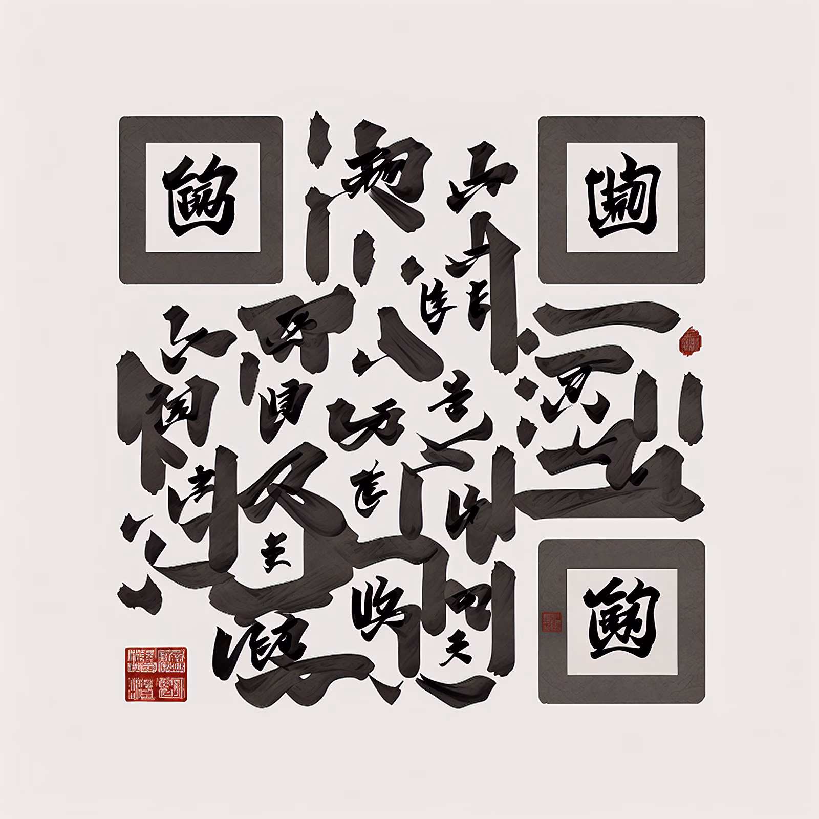 Китайская каллиграфия тушью: QR-код из мазков кисти — изображение 1