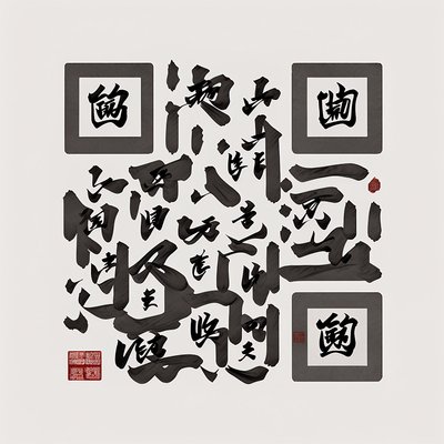 Chinese Ink Calligraphy Brush Strokes QR Code Art