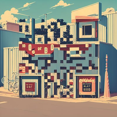 Retro Motel Bicycle Illustration QR Code for Posters
