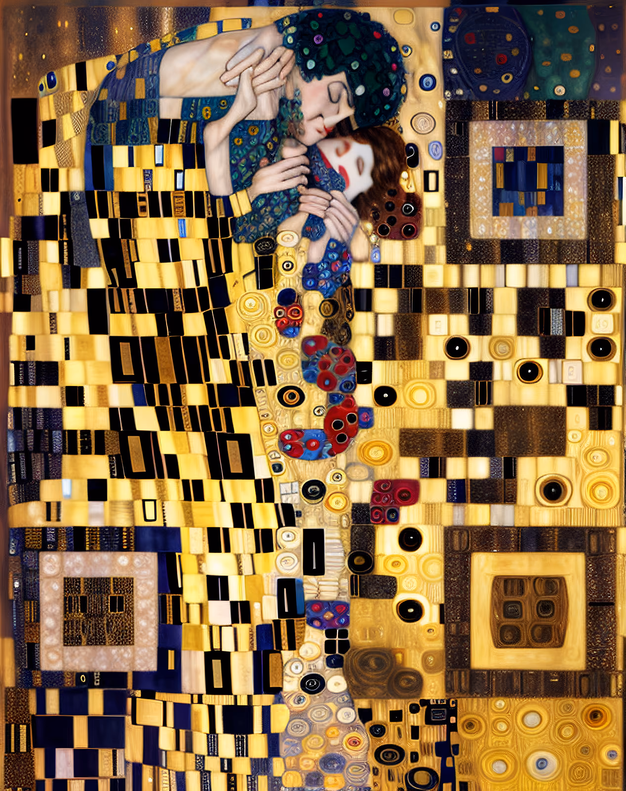 Golden Kissing Couple Ornamental Portrait QR Code Art — image 1