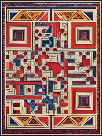 Red Navy Geometric Tiling Pattern QR Code Art