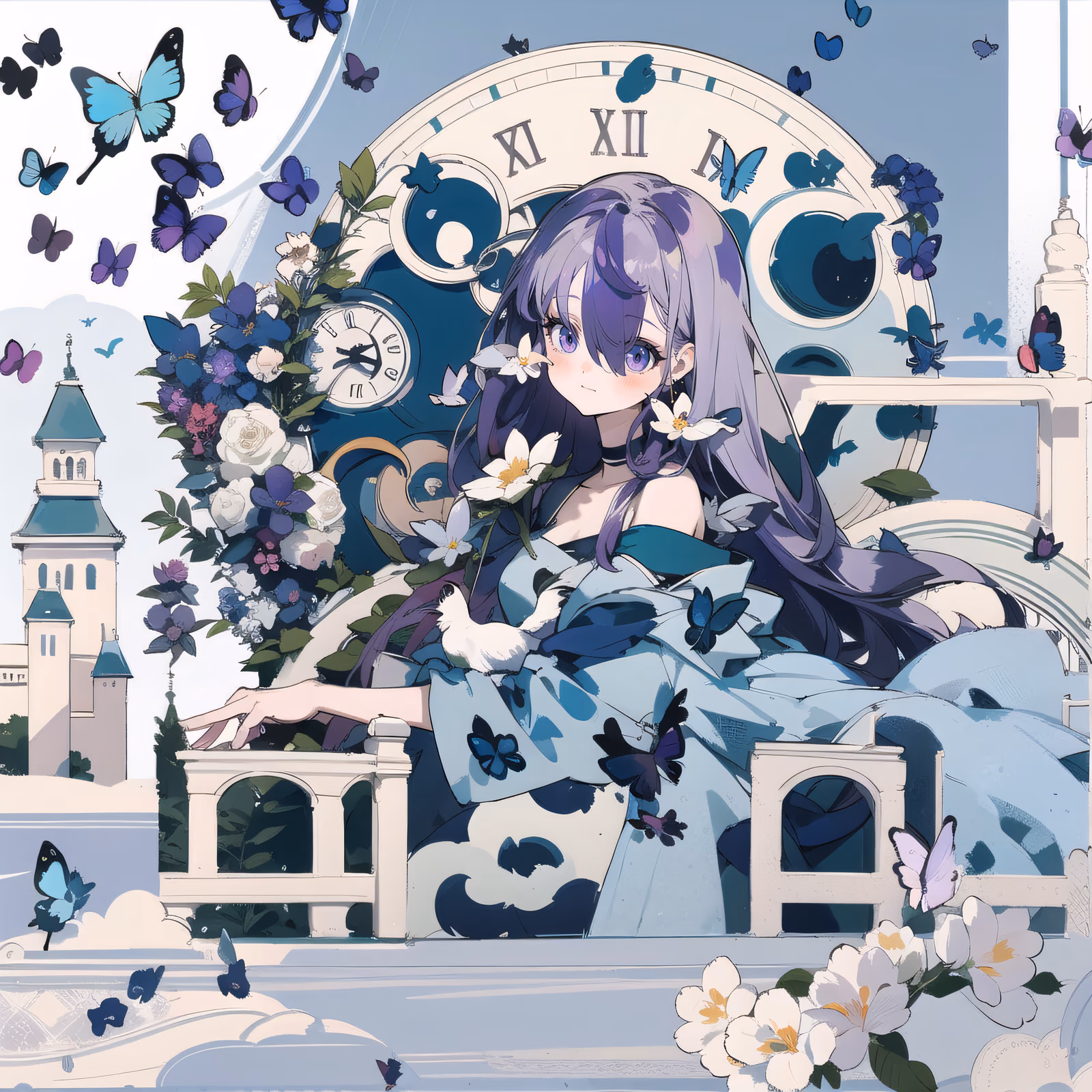 Anime Girl Clock Butterflies QR Code for Posters — image 1