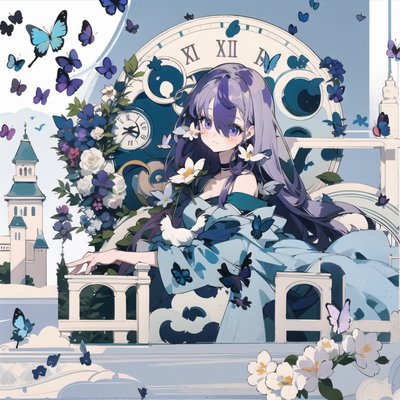Anime Girl Clock Butterflies QR Code for Posters
