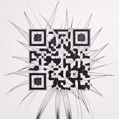 Spiky Cactus Bloom Ink Tattoo QR Code for Temporary Tattoos — image 1