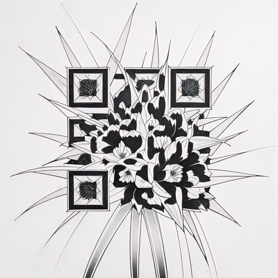 Spiky Cactus Bloom Ink Tattoo QR Code for Temporary Tattoos