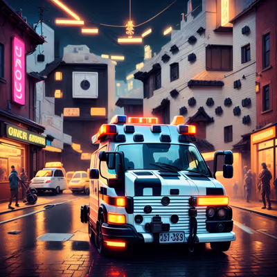 Neon Ambulance Town Street QR Code for Posters — image 1