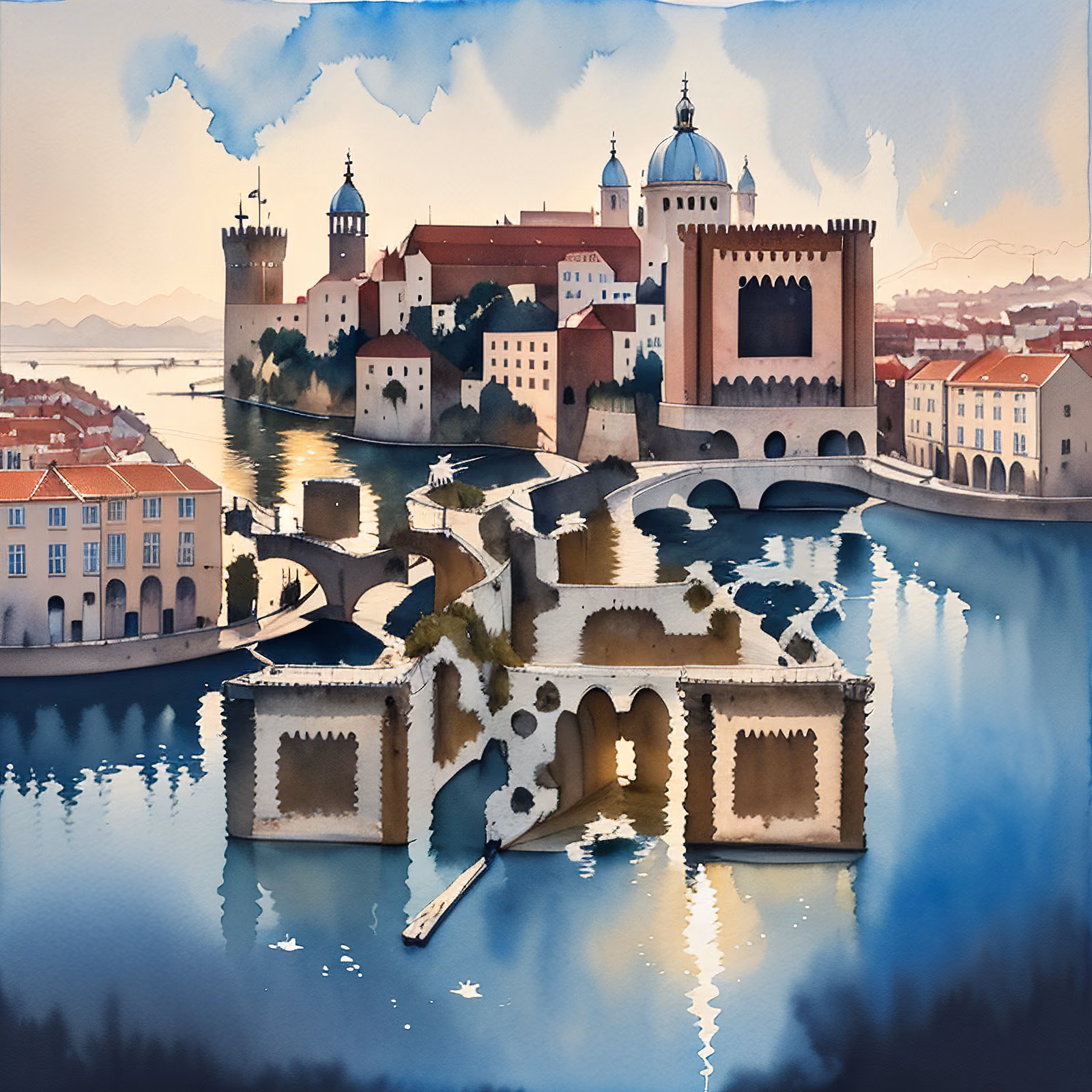 Lisbon Rooftops Castle Watercolor QR Code for Posters — image 1