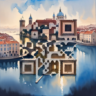 Lisbon Rooftops Castle Watercolor QR Code for Posters — image 1
