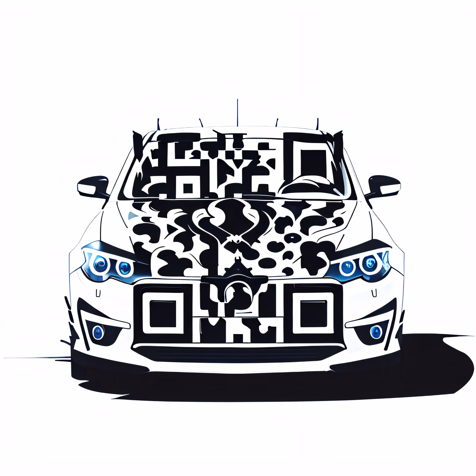 Чёрно-белый QR-код с автомобилем в стиле татуировки для наклеек — изображение 1