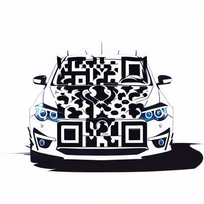 Чёрно-белый QR-код с автомобилем в стиле татуировки для наклеек — изображение 1