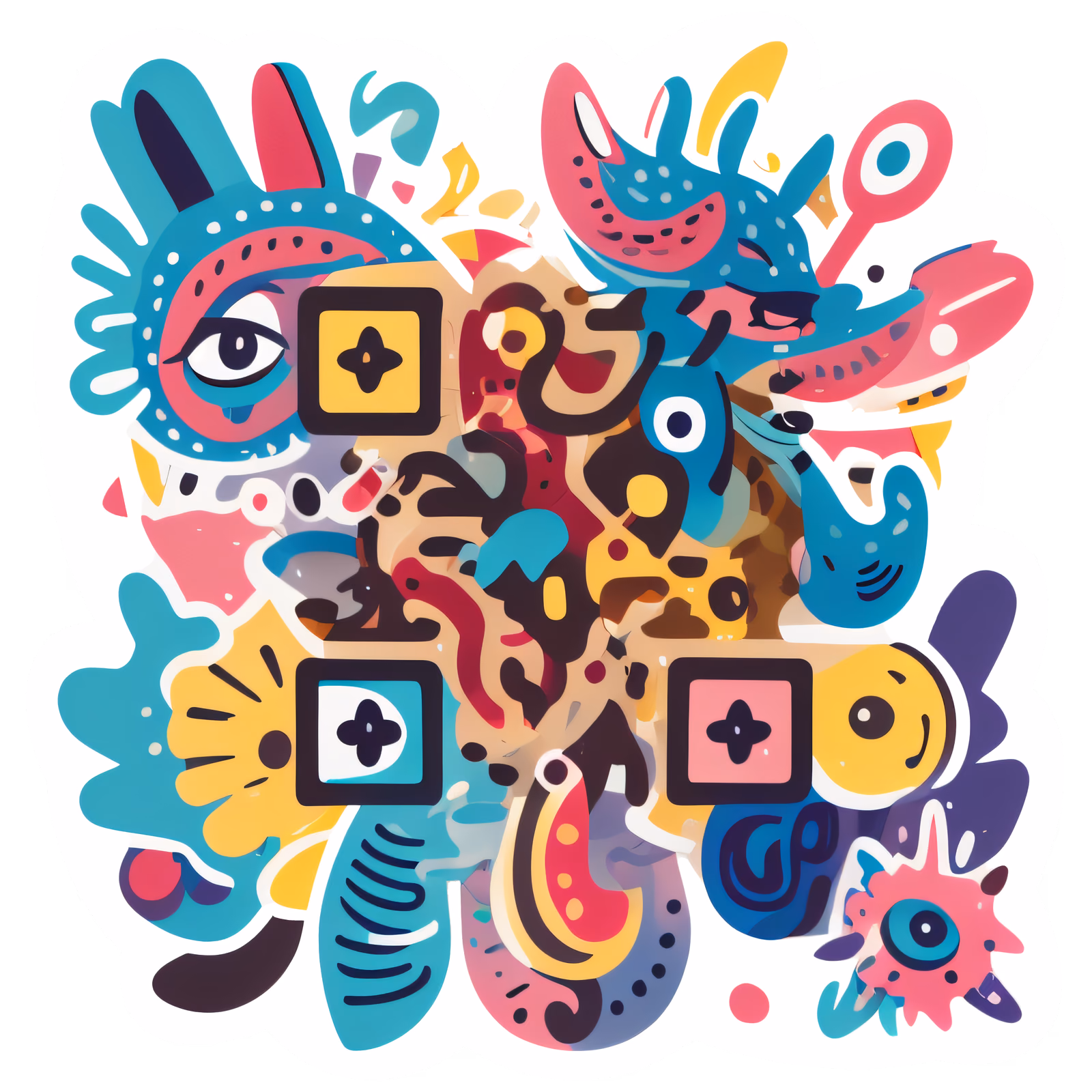 Abstract Cute Creatures Vector QR Code for Stickers — image 1