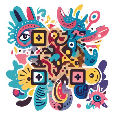 Abstract Cute Creatures Vector QR Code for Stickers