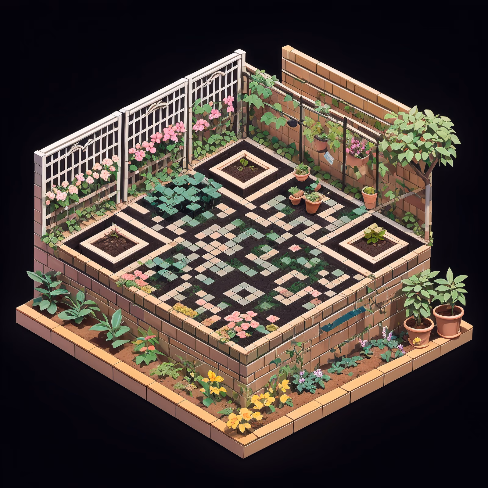 Isometric Brick Garden Diorama QR Code Art — image 1