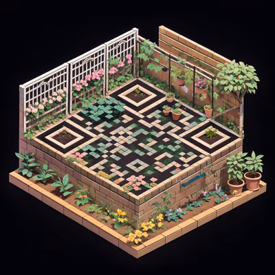 Isometric Brick Garden Diorama QR Code Art — image 1