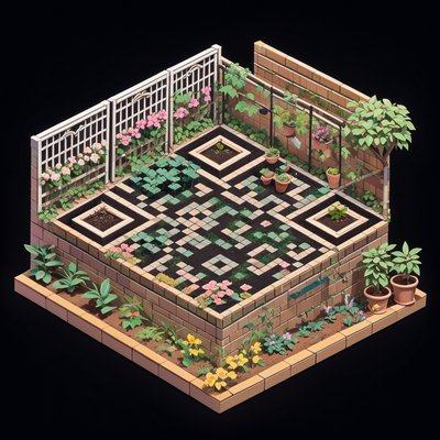Isometric Brick Garden Diorama QR Code Art