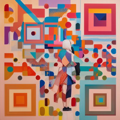 Woman Before Geometric Abstract Painting QR Code Art