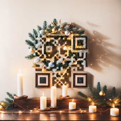 Christmas Wreath and Candles Photo QR Code for Greeting Cards — image 1