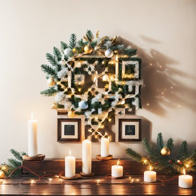 Christmas Wreath and Candles Photo QR Code for Greeting Cards