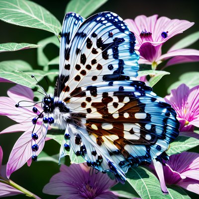 Blue Butterfly Pink Flowers Photorealistic QR Code Art