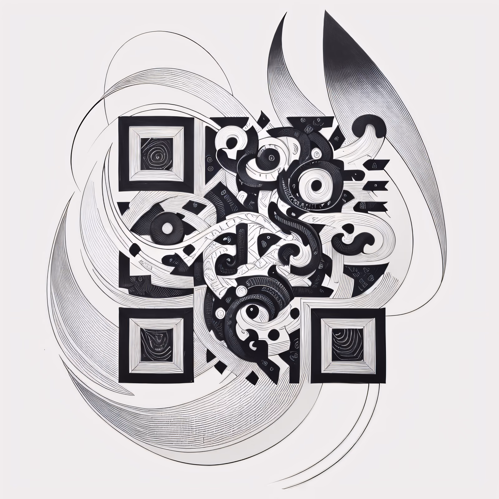 Tribal Spiral Wave Tattoo QR Code for Temporary Tattoos — image 1