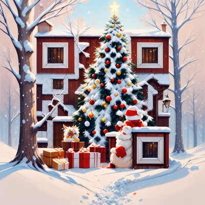 Snowy Christmas Tree Gouache QR Code for Greeting Cards — image 1