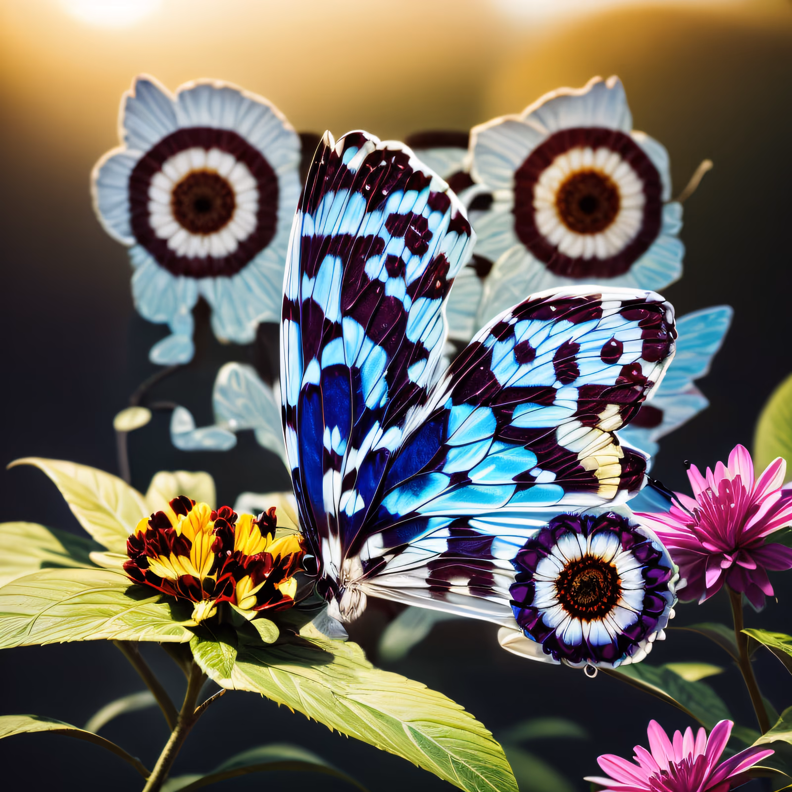 Blue Butterfly on Flowers Realistic QR Code Art — image 1