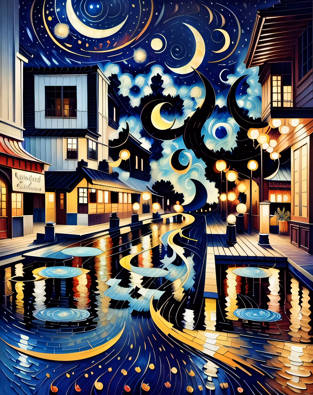Starry Night Town Impressionist Night Scene QR Code Art — image 1
