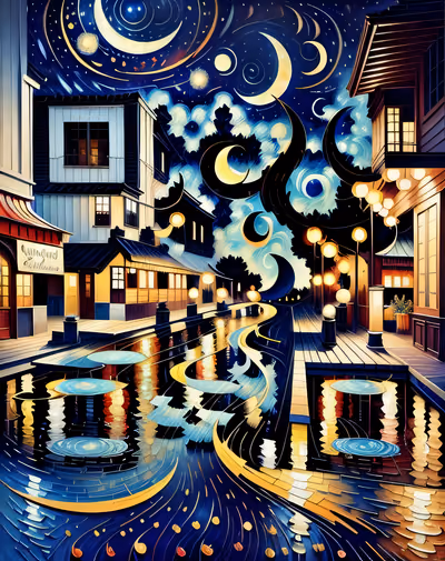 Starry Night Town Impressionist Night Scene QR Code Art — image 1