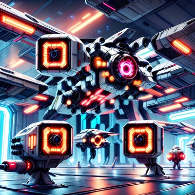 Неоновый ангар со звездолётом: QR-код для постеров в научно-фантастическом стиле