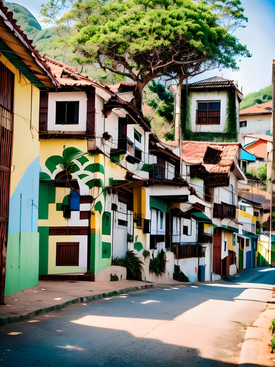 Colorful Hillside Street Photography QR Code for Posters