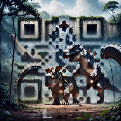 Armored Dinosaurs Jungle Ruins QR Code for Posters — image 1