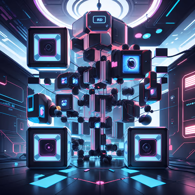 Neon VR Cube Room Retrofuturism QR Code for Posters — image 1