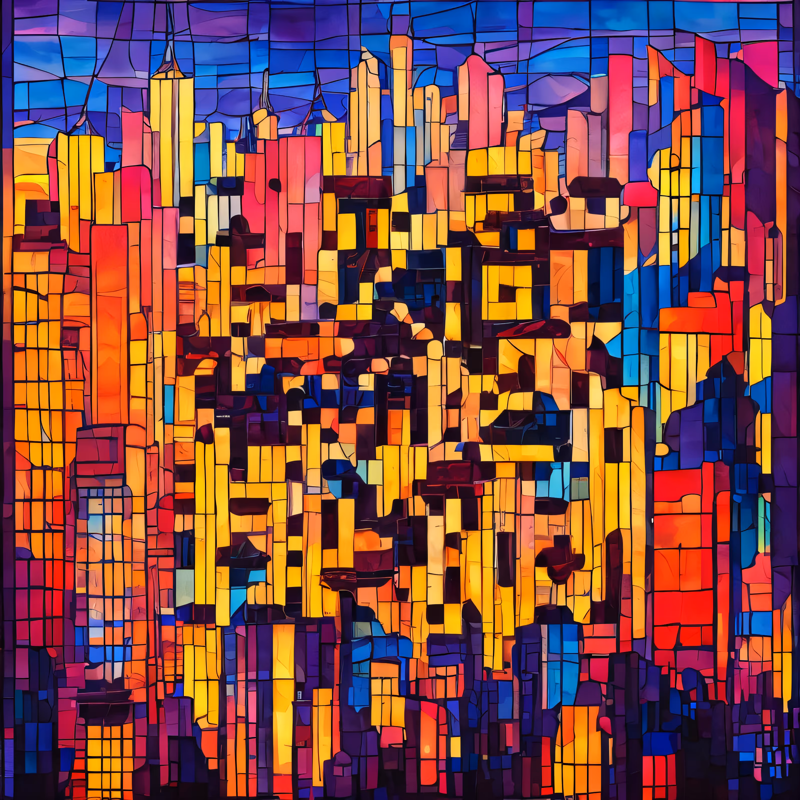 Night Skyline Stained Glass QR Code Art — image 1