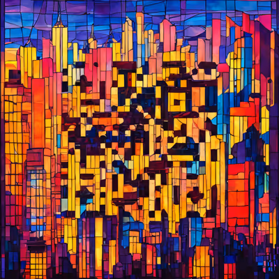 Night Skyline Stained Glass QR Code Art — image 1