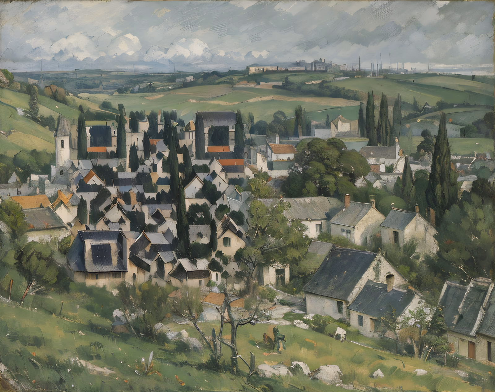 Hillside Village Oil Painting QR Code Art — image 1