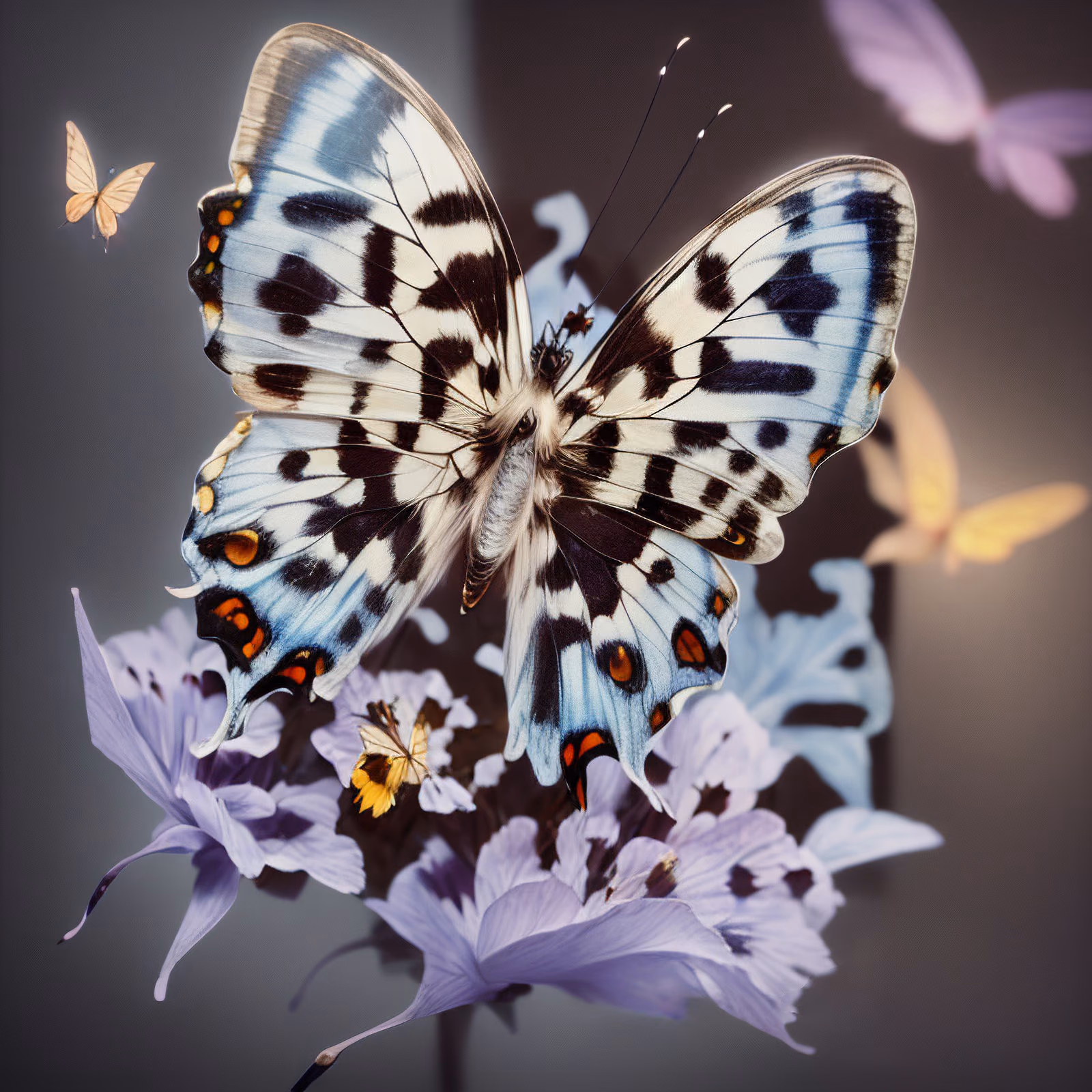 Spotted Butterfly Lilac Flowers Photorealistic QR Code Art — image 1