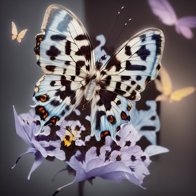 Spotted Butterfly Lilac Flowers Photorealistic QR Code Art