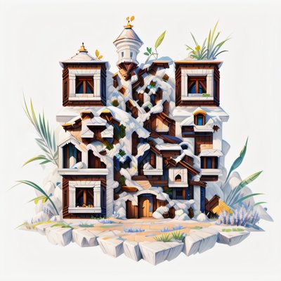Стилизованный деревянный дом в игровом стиле: QR-код для постеров