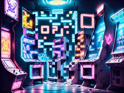 Neon Arcade Cabinets Cyberpunk QR Code for Posters — image 1
