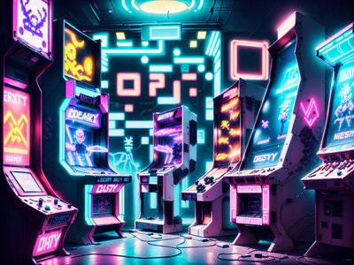Neon Arcade Cabinets Cyberpunk QR Code for Posters
