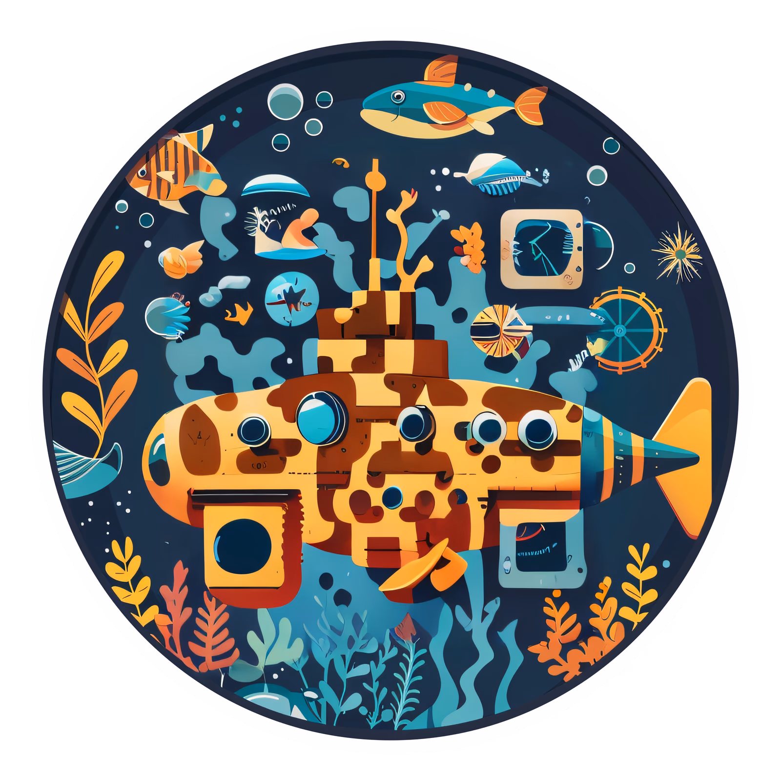 Старинная подводная лодка: векторный QR-код для стикеров — изображение 1