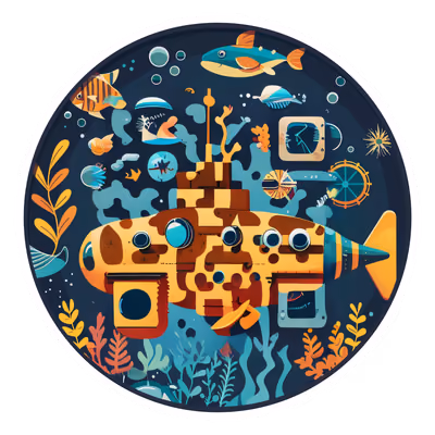 Старинная подводная лодка: векторный QR-код для стикеров — изображение 1