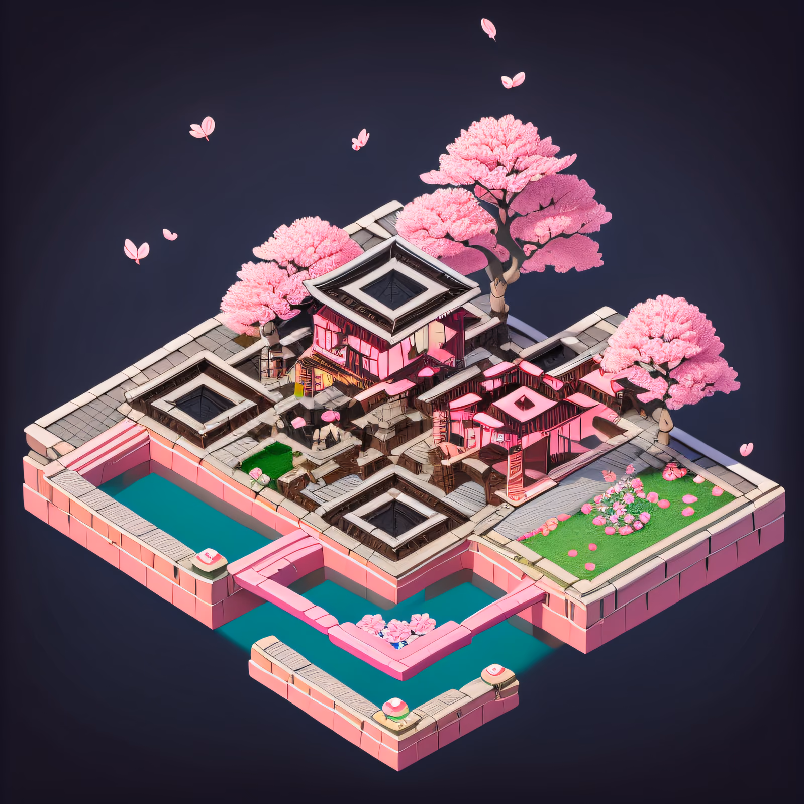 Isometric Cherry Blossom Garden QR Code Art — image 1