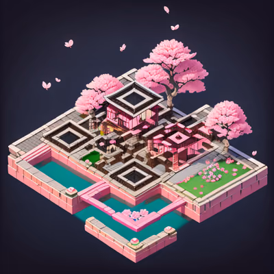 Isometric Cherry Blossom Garden QR Code Art — image 1