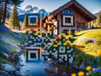 Alpine Chalet Meadow Photography QR Code Art