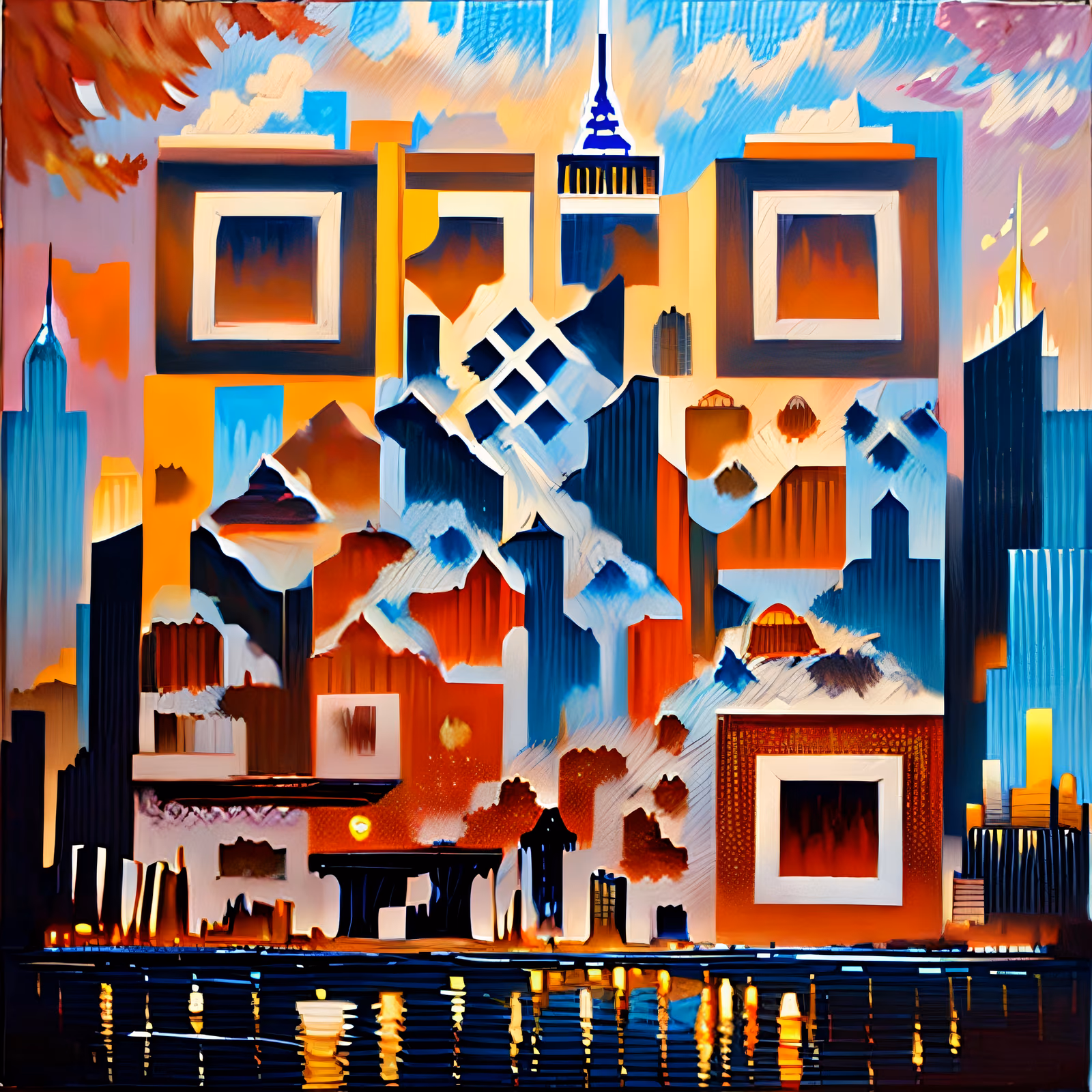 New York Skyline Oil Painting QR Code Art — image 1